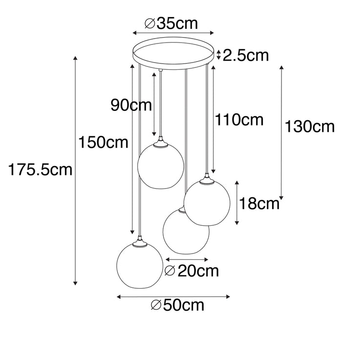 QAZQA Smart hanglamp zwart met smoke glas incl. 4 Wifi A60 - Wallace