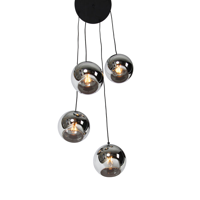 QAZQA Smart hanglamp zwart met smoke glas incl. 4 Wifi A60 - Wallace