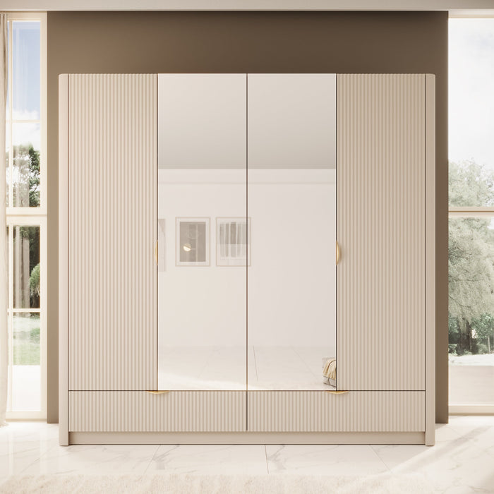 Meubella - Kledingkast Lima - Beige - 213 cm - Met spiegel