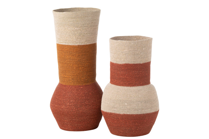 J-Line vaas Strepen - zeegras - naturel|roest - 68 cm hoog