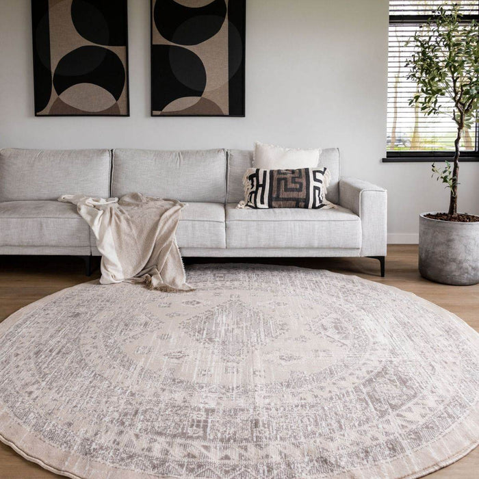 Interieur05 Rond vintage Vloerkleed Aila Zand|Beige - 240 x 240 cm