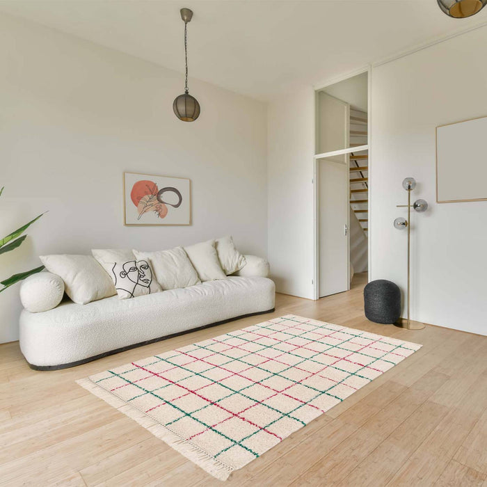 sweeek - Binnentapijt met gekleurd ruitpatroon en franjes