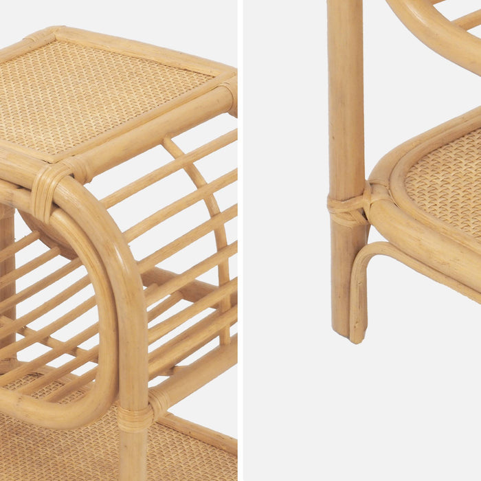 sweeek - Nachtkastje natuurlijke gebogen rotan 1 plank 1 nis (set van