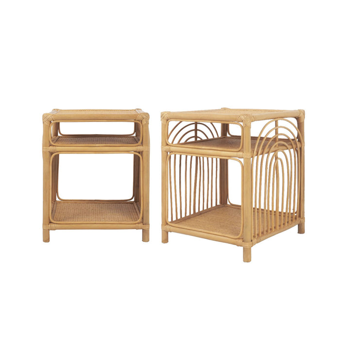 sweeek - Rotan nachtkastje 1 plank 1 nis (set van 2)