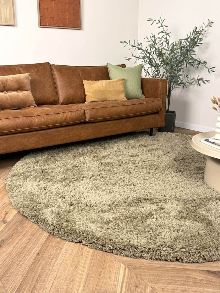 Rond hoogpolig vloerkleed Pilo groen polyester Interieur05