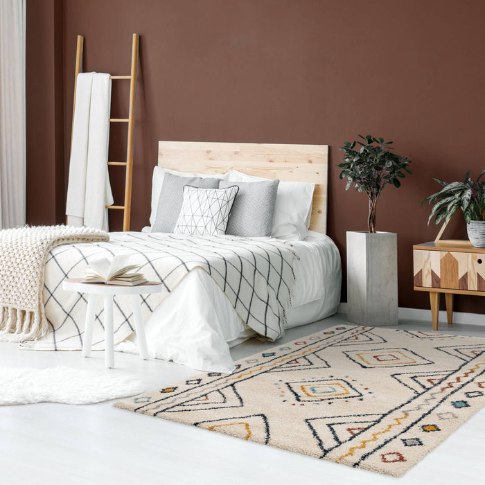 sweeek - Binnentapijt met Berbermotief crème, blauw en oranje