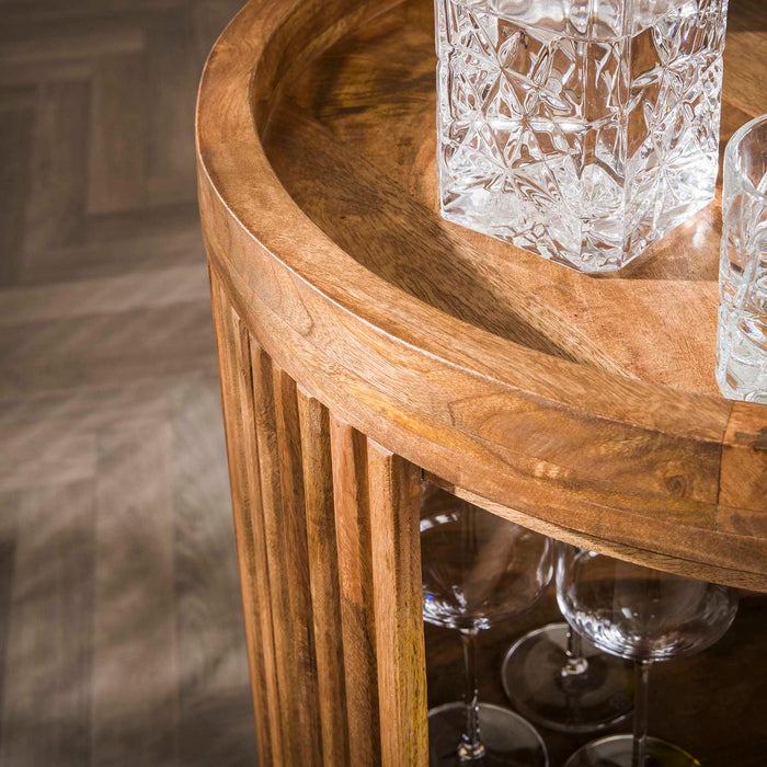 Giga Meubel - Wijntrolley Zand Mangohout - 55x55x79cm - Wave