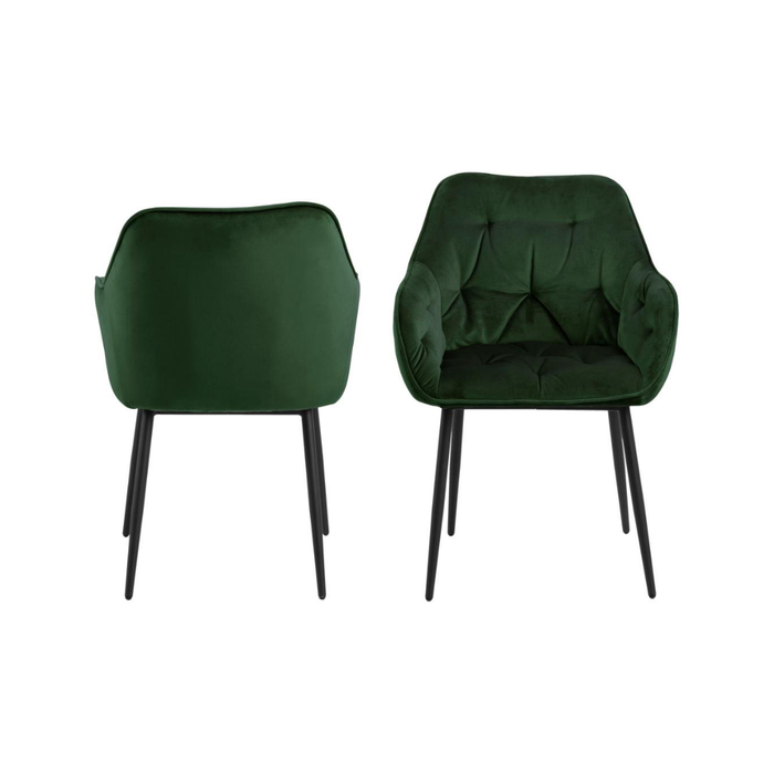 Moala Eetkamerstoel - Set Van 2 - Fluweel Olijfgroen Met Mat Zwarte