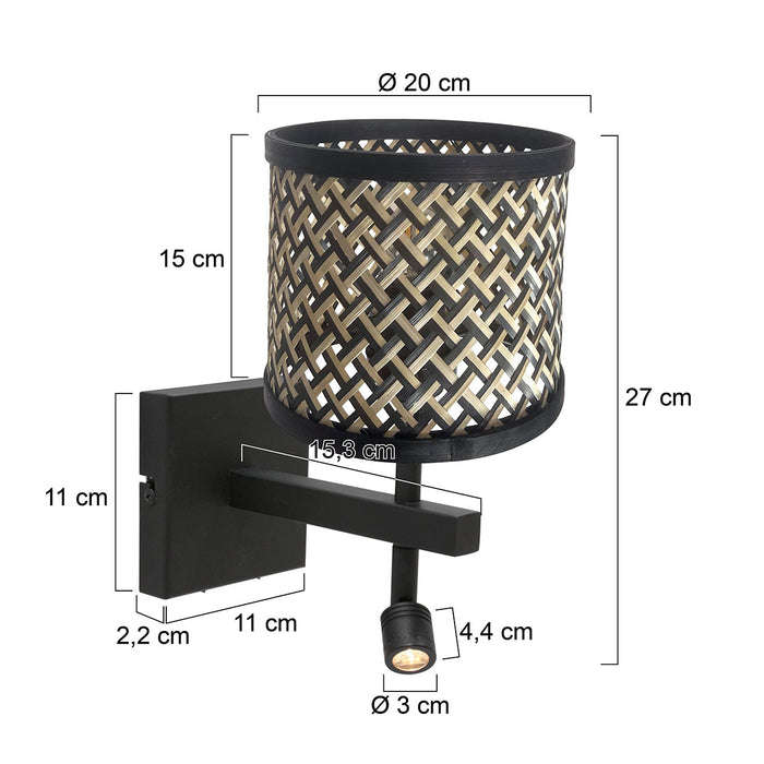 Steinhauer - wandlamp - Stang - zwart - bamboe metaal - bedlampje -