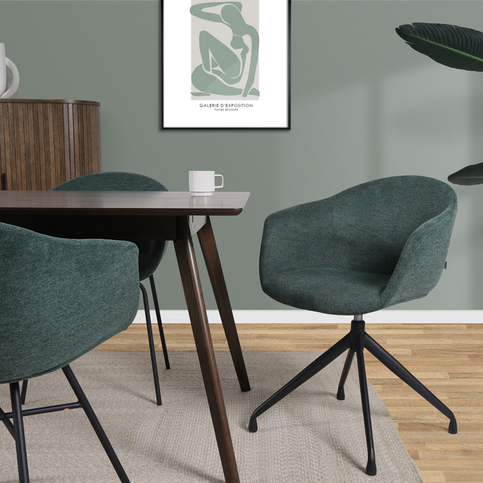 Nolon Nola-Otis Eetkamerstoel Donkergroen - Draaibaar Zwart Onderstel