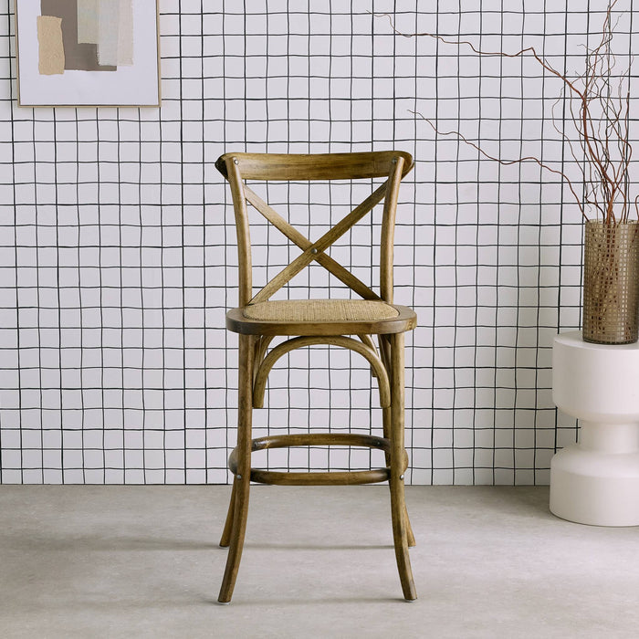 sweeek - Vintage rubberhouten bistro barkruk met voetensteun