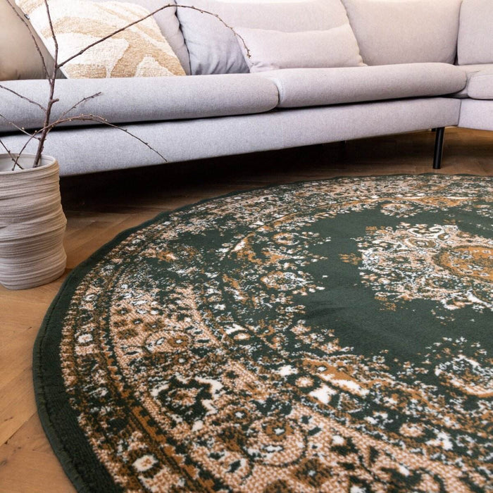 Interieur05 Rond Vintage Vloerkleed Keshan Groen - 120 x 120 cm