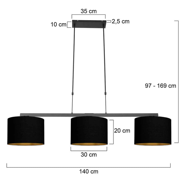 Steinhauer - hanglamp - Stang - zwart - linnen metaal - grote