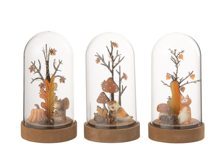 J-Line decoratie stolp - hout - naturel|orange - 3 stuks - LED