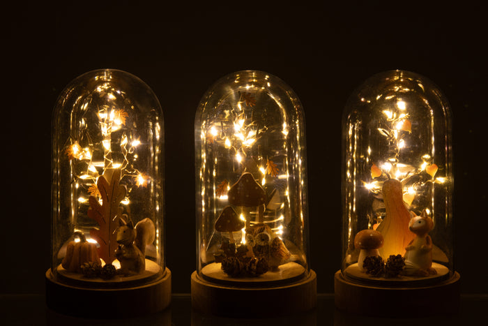 J-Line decoratie stolp - hout - naturel|orange - 3 stuks - LED