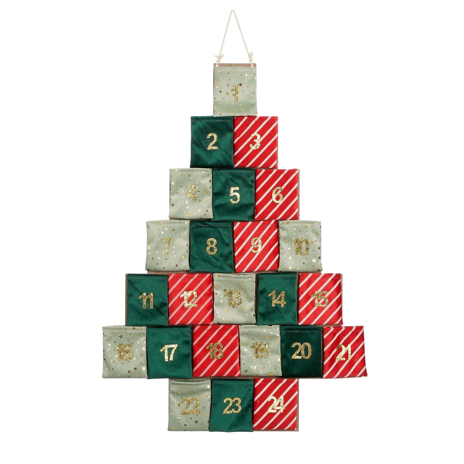 Mica Decorations Adventskalender - L72 x B1 x H51 cm - Groen, Rood