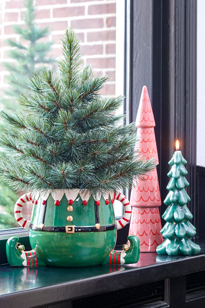 Mica Decorations Bloempot Funn Elf - 28x19x16 cm - Dolomiet - Groen