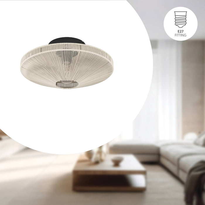 EGLO Midsumer Plafondlamp - E27 - Ø 38 cm - Zwart|Crème - Textiel