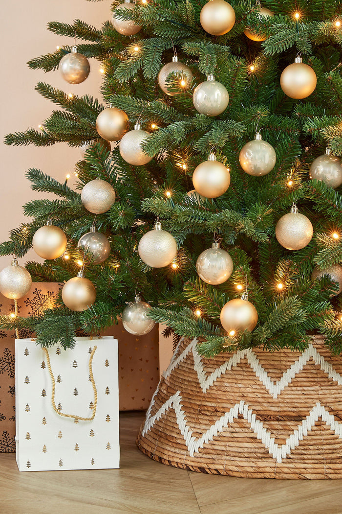 Mica Decorations Kerstboomrok - H25 x Ø50 cm - Bananenblad-Bruin, Wit