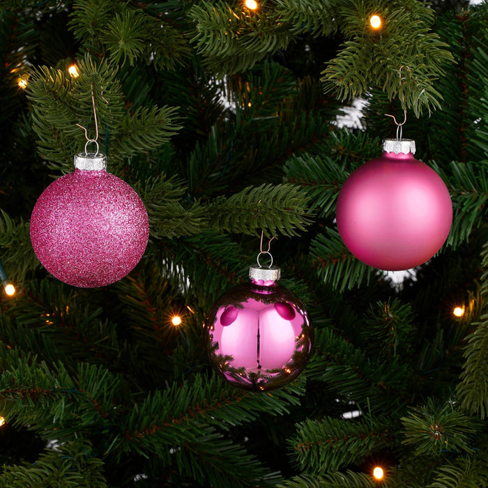 Mica Decorations Kerstballen Set - 42 Stuks - Ø7 cm - Glas - Fuchsia