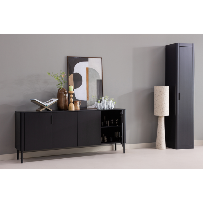 WOOOD Gunnar Smalle Hoge Kast - Grenen - Matzwart - 217x45x39