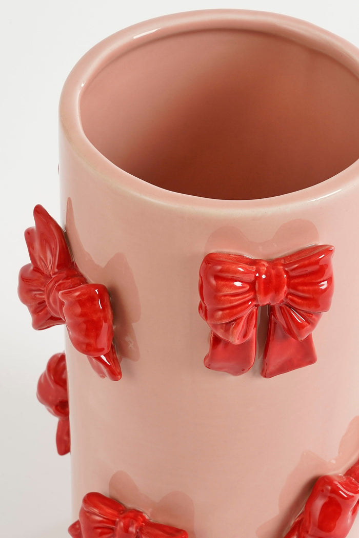 Mica Decorations Vaas - H26 x Ø17 cm - Dolomiet - Rood, Lichtroze