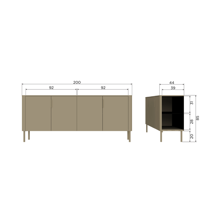 WOOOD Gunnar Dressoir 200 cm - Grenen - Matzwart - 85x201x44