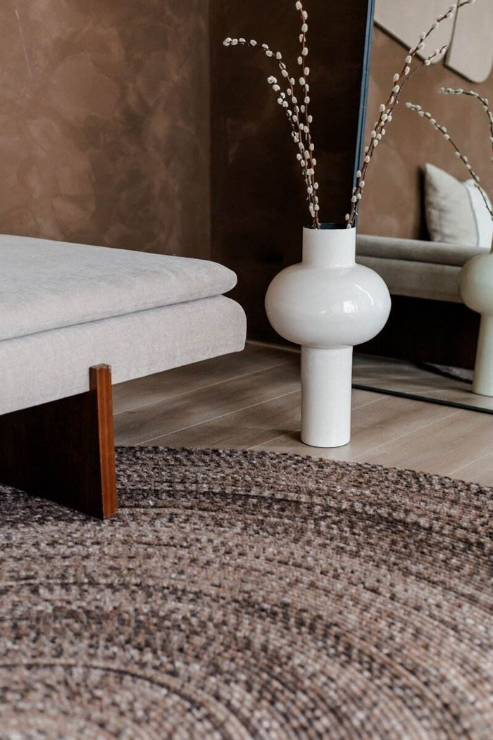 Interieur05 Rond wollen vloerkleed Gapo Donkerbruin gemeleerd