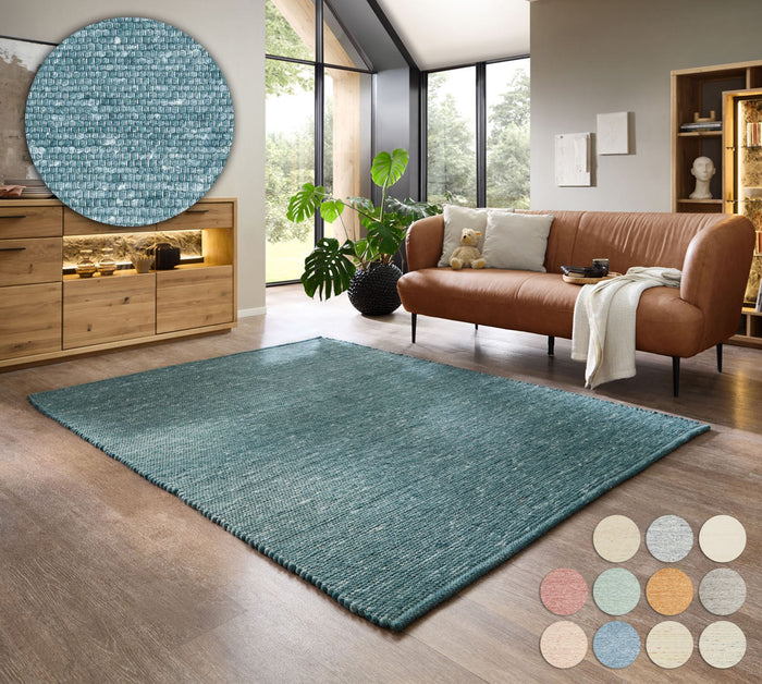 Theko Handgeweven wollen tapijt Alpen 120x180 cm - Petrolblauw