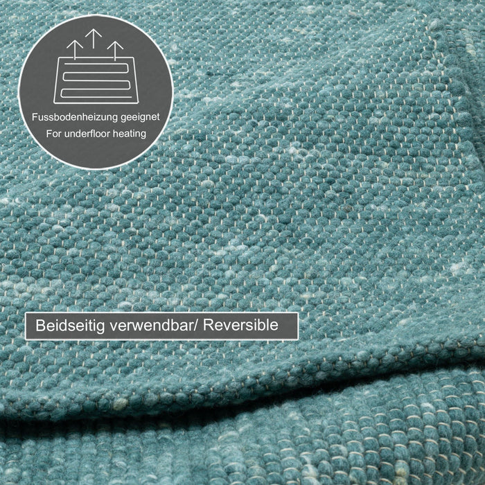 Theko Handgeweven wollen tapijt Alpen 120x180 cm - Petrolblauw