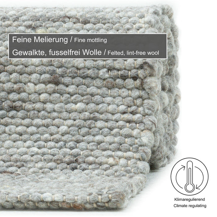 Theko Handgeweven wollen tapijt Alpen 90x160 cm - Natuurgrijs