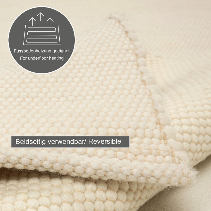 Theko Handgeweven wollen tapijt Alpen 40x60 cm - Natuurwit