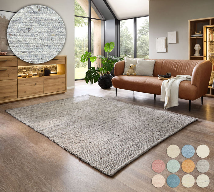 Theko Handgeweven wollen tapijt Alpen 70x140 cm - Natuurgrijs