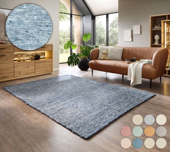 Theko Handgeweven wollen tapijt Alpen 70x140 cm - Blauw