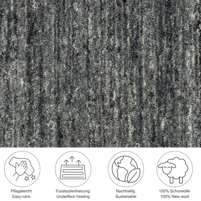 Theko Handgeweven wollen tapijt Pure 60x90 cm - Antraciet