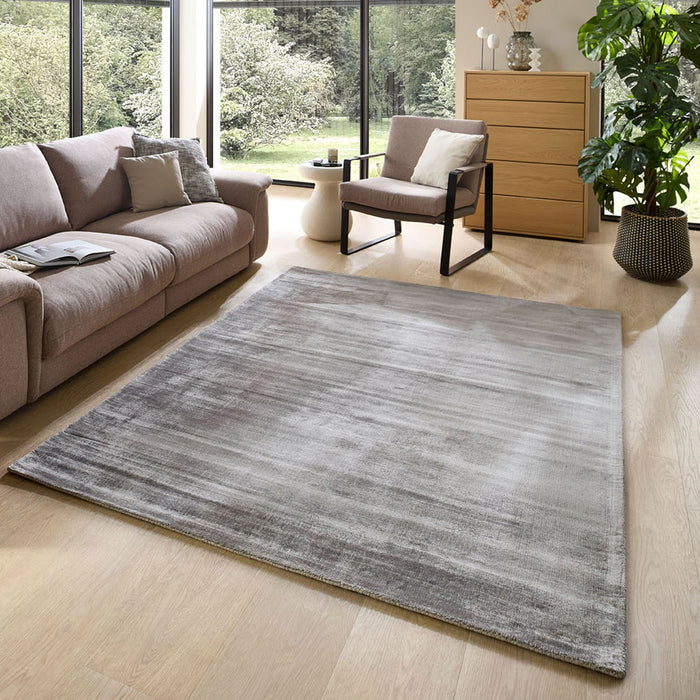 Theko handgeweven viscose tapijt Star 40x60 cm - Grijs
