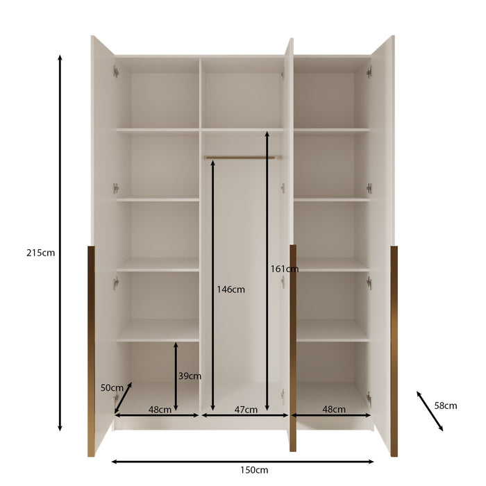 Meubella - Kledingkast Sabre - Beige - 150 cm - Met spiegel