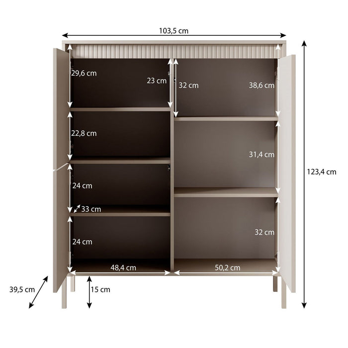Meubella - Dressoir Saran - Beige - Hoog - 104 cm