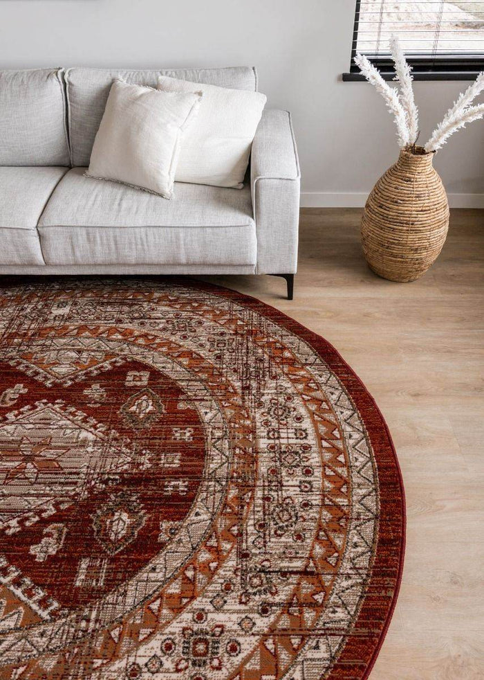 Interieur05 Vloerkleed Vintage Aila Rood|oranje Rond 120cm