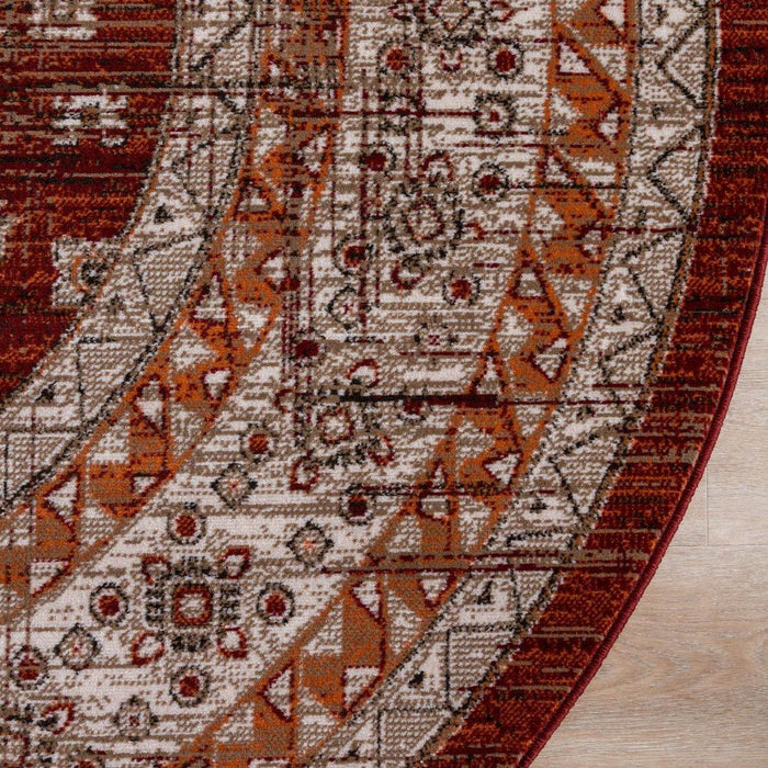 Interieur05 Vloerkleed Vintage Aila Rood|oranje Rond 120cm