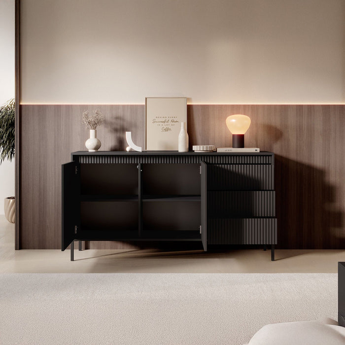 Meubella - Dressoir Saran - Mat zwart - 153 cm