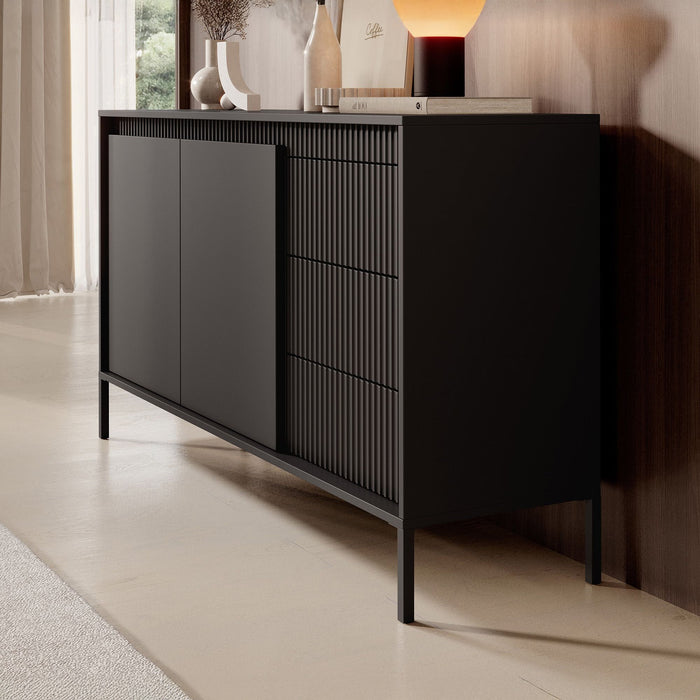 Meubella - Dressoir Saran - Mat zwart - 153 cm