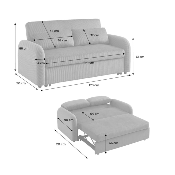 sweeek - Afrondbare slaapbank 2 plaatsen ribfluweel