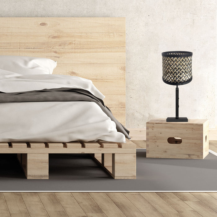 Steinhauer - tafellamp - Stang - zwart - linnen metaal - Ø 20cm - E27