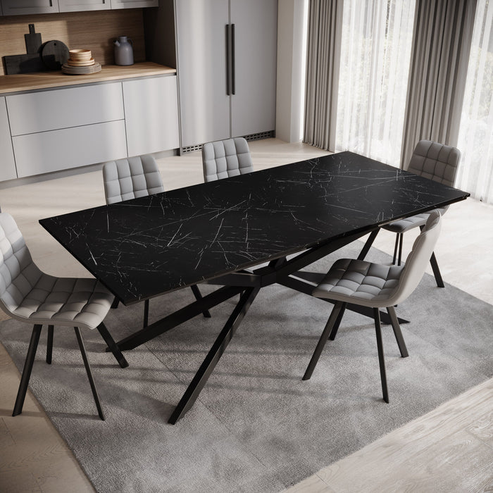 Meubella - Eetkamertafel Faithley - Zwart marmerlook - 190 cm