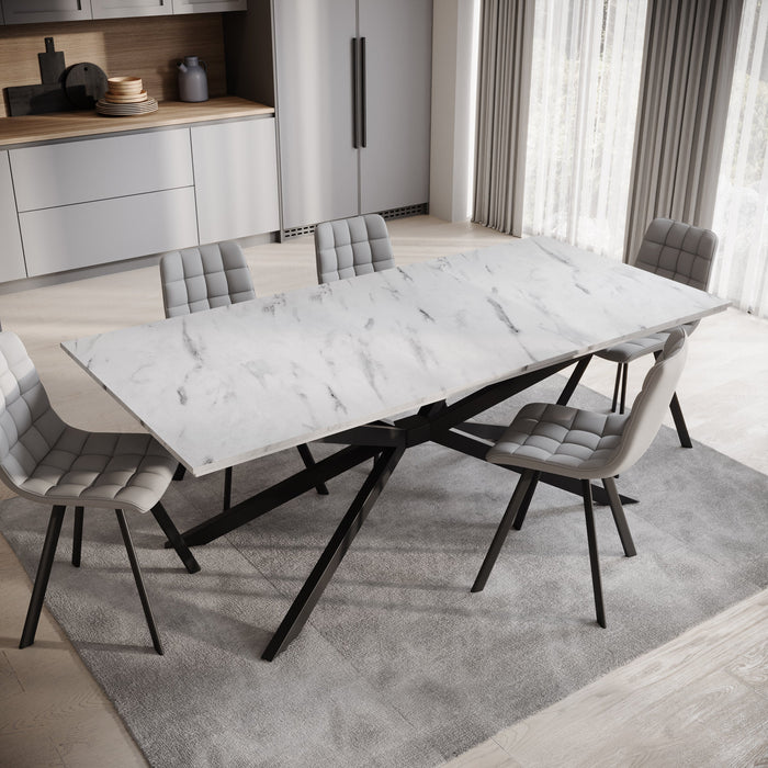 Meubella - Eetkamertafel Faithley - Wit marmerlook - 190 cm