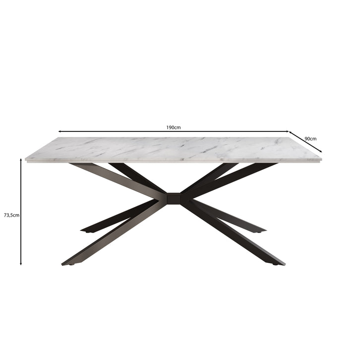 Meubella - Eetkamertafel Faithley - Wit marmerlook - 190 cm