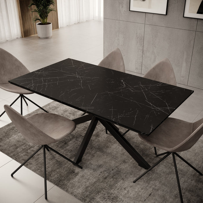 Meubella - Eetkamertafel Wabe - Zwart marmerlook - 160 cm