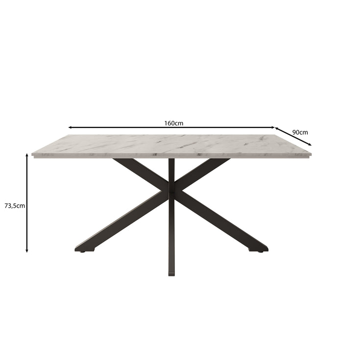 Meubella - Eetkamertafel Wabe - Zwart marmerlook - 160 cm