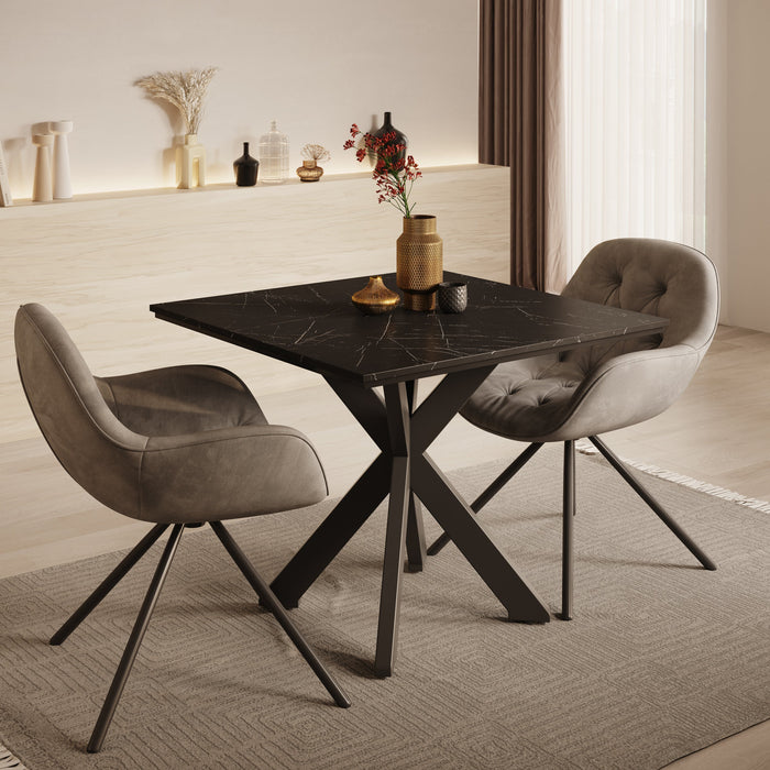 Meubella - Eetkamertafel Pacey - Zwart marmerlook - 90 cm